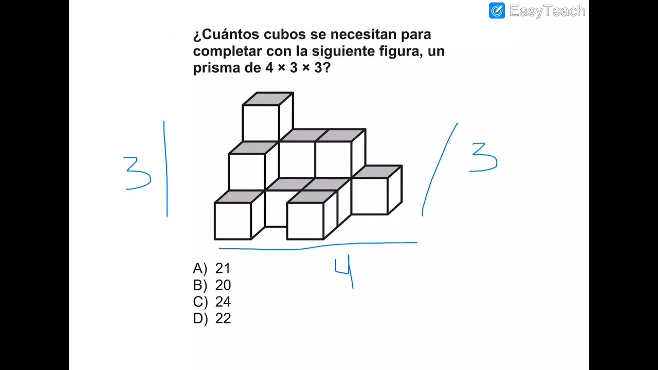 calcula cuántos cubos se encuentran en cada prisma