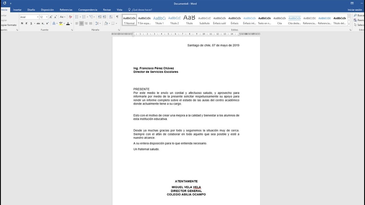 como redactar una carta para el gobernador